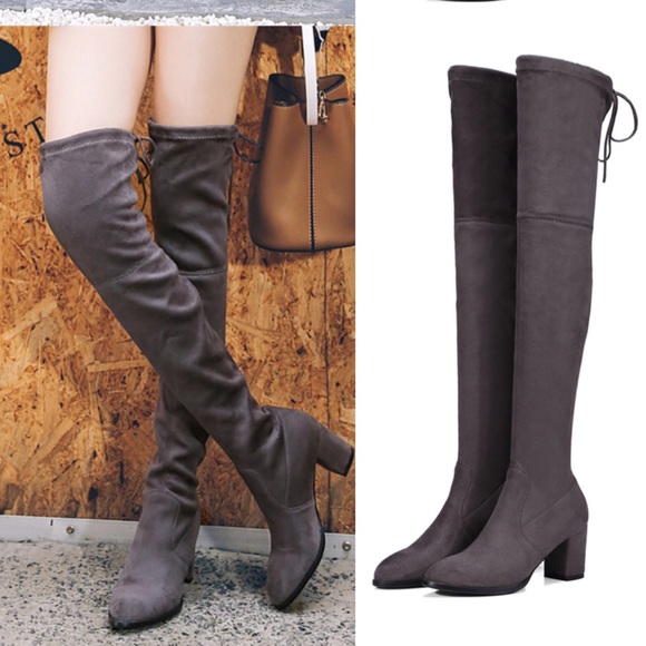 dark gray over the knee boots